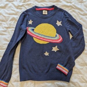 Mini Boden Blue Planet Sweater with Colorful Saturn Design